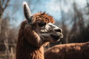 Obraz premium A photograph capturing the grace of an alpaca in its natural habitat. Generative AI