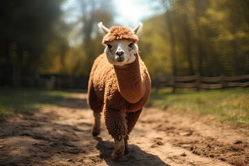 Obraz premium A photograph capturing the grace of an alpaca in its natural habitat. Generative AI