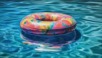 Fototapeta na wymiar Colorful Floating Inner Tube in Pool