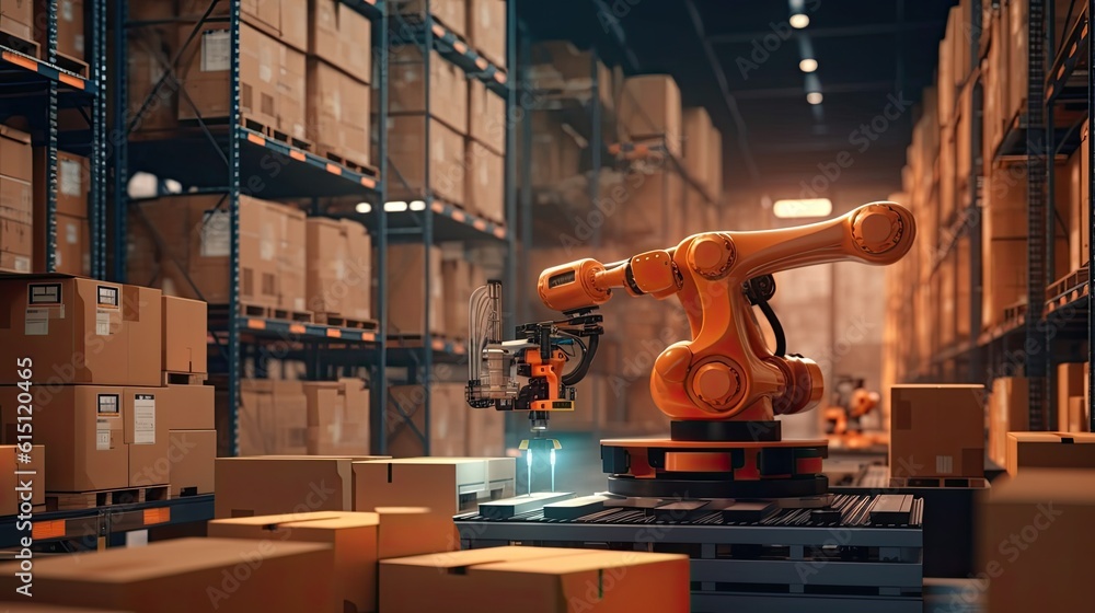 Poster intelligent robotic system for warehouses and factories with digital technology innovation industria
