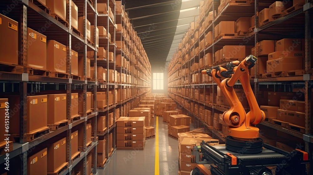 Poster intelligent robotic system for warehouses and factories with digital technology innovation industria