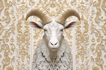 Fototapeta premium Close up of a beautiful goat face with brown hair Eyes closed Eid ul Adha background