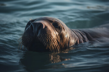 Fototapeta premium The walruses in the ocean. Generative AI