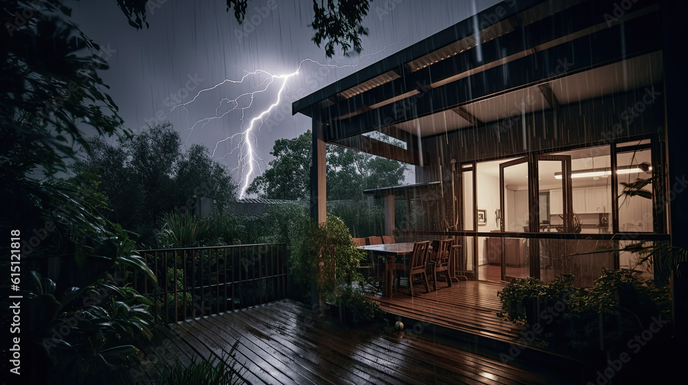 Poster a thunderstorm with lightning from home. generative ai