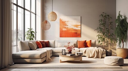 Beautifully designed home interior, living room, AI Generative tool.