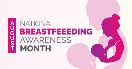 Fototapeta na wymiar National breastfeeding awareness month banner. August. Vector poster with woman breastfeeding an infant.