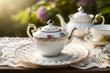 Obraz na płótnie Canvas cup of tea and teapot on table