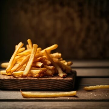 Crispy french fries on a table, product shoot ,made with Generative AI