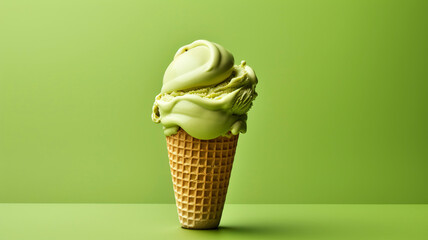 Minimalist pistachio ice cream background with copy space.