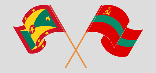 Crossed and waving flags of Grenada and Transnistria