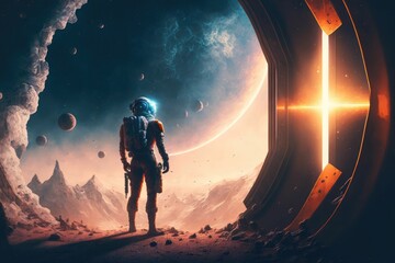 Astronaut on deserted planet, alien world ,made with Generative AI