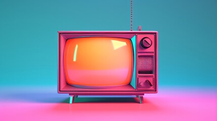 Illustration of an antique television set on a colourful studio backdrop. created with Generative AI technology