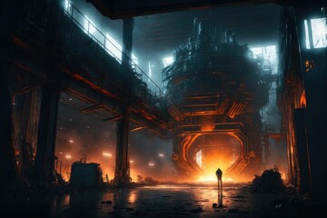 Steelmaking factory interior, foundry blast furnace ,made with Generative AI