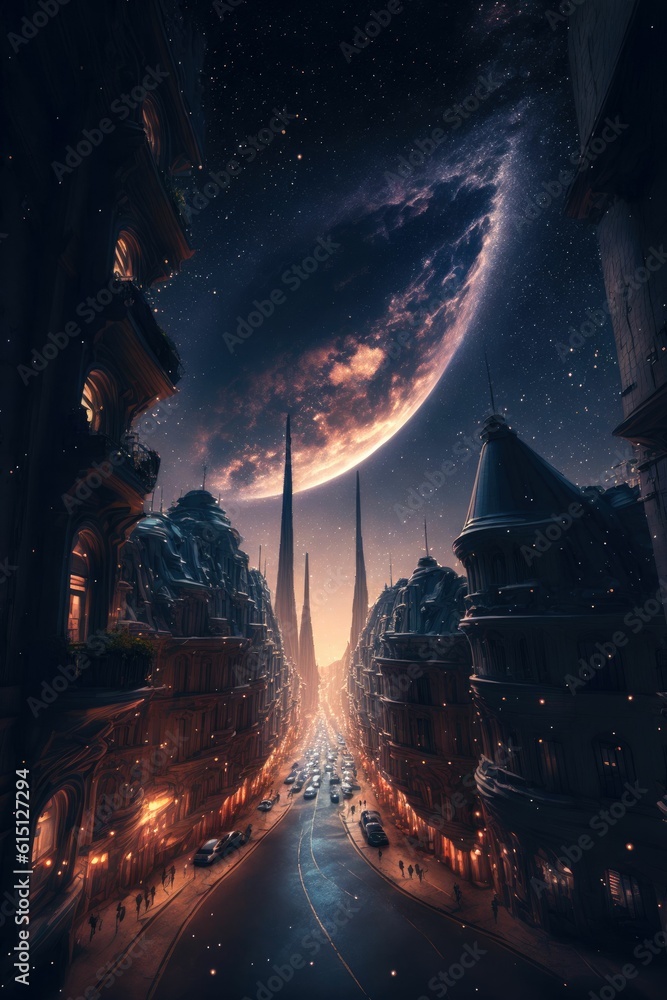 Poster a futuristic cityscape with advanced cybersecurity, alien world ,made with generative ai