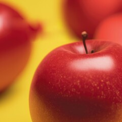 Shiny red apples on mustard yellow background ,made with Generative AI
