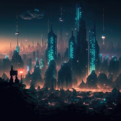 A futuristic cityscape with advanced cybersecurity, alien world ,made with Generative AI