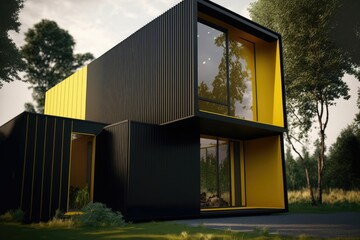 Tiny ecologic house, shipping container futuristic home ,made with Generative AI