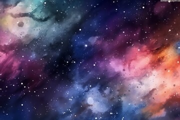 Hand painted watercolor galaxy background. Generative AI