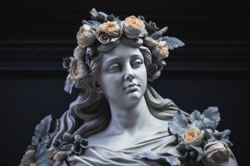 Statue of marbled greek goddess with flowers. Generative AI