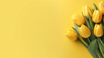 Minimalist yellow tulips background with copy space.