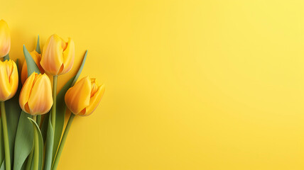 Minimalist yellow tulips background with copy space.