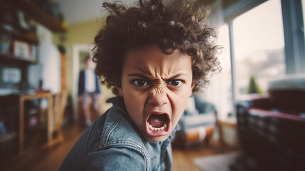 a child is angry and mad and offended or annoyed and stressed or screams and doesn't follow