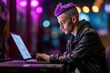 Man is using laptop. Hacking and malware concept. Generative ai image