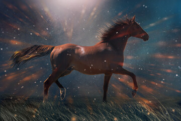 Red horse runs at the night © ashva