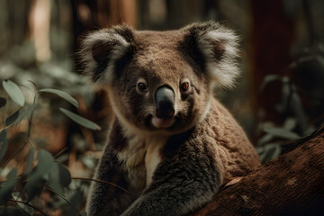 Koala in temperate forest. Generative AI