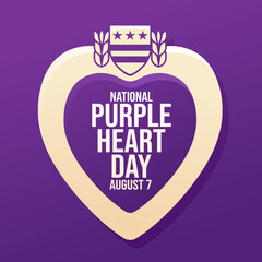 National Purple Heart Day. August 7. Holiday banner card.