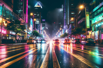 Fototapeta na wymiar The ultimate neon light road at night city