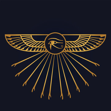 Holy Egyptian eye of horus  with wings  and Ra God of Sun with ankh 3