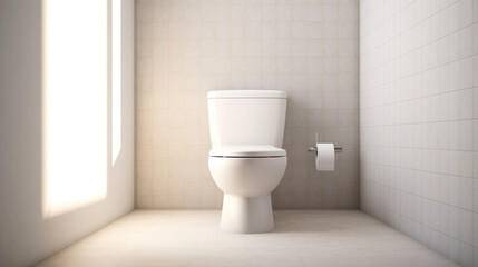 Fototapeta na wymiar The white toilet in a bathroom