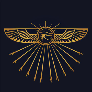 Holy Egyptian eye of horus  with wings  and Ra God of Sun with ankh 3