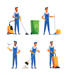 Collection janitor vector illustrations