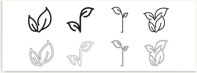 leaf line icon set Vector illustration
