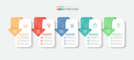 Infographic design template. timeline with icons and 5 options or steps. Can be used for process, presentations, layout, banner, web design vector illustration.