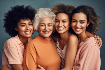 Fototapeta premium Group portrait of grandmother and granddaughters, Generative AI Illustration