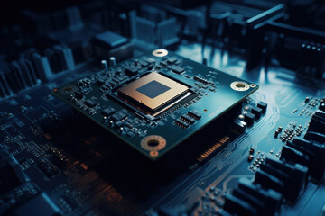 Fototapeta na wymiar Memory chip on circuit board, Generative AI illustration