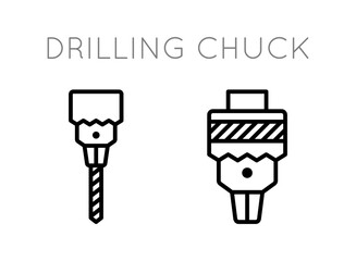 Drill chuck icons set. Drill chuck, screwdriver, drill.