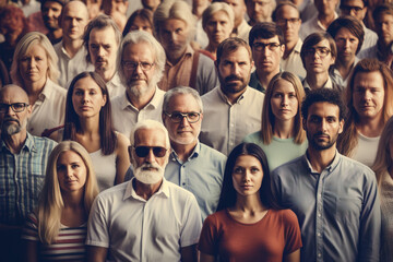 Large group of mixed people. Generative Ai illustration
