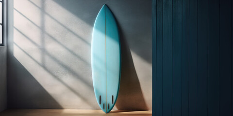 Surfboard on wall background, Generative AI illustration