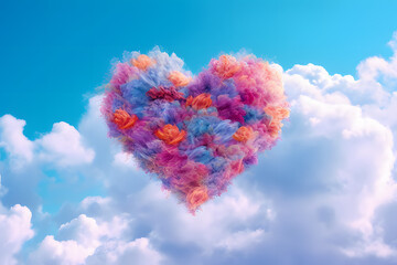 Colorful heart shape cloud in the sky.