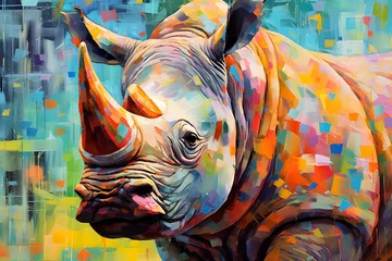 Foto op Plexiglas A colorful painting of a rhino © Subrata