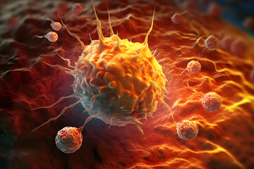 Concept of cancer cell attacking body cells. - obrazy, fototapety, plakaty