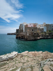 Fototapeta na wymiar panorama of the cliff of Polignano a Mare Grotta Palazzese province of Bari
