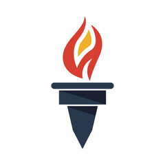 Burning Torch Fire Flame with Pillar column logo
