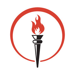 Burning Torch Fire Flame with Pillar column logo
