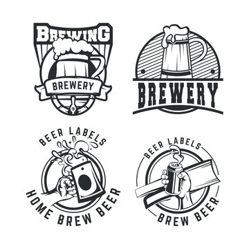 Set of retro beer logo design. Brewing logo design illustration vector.