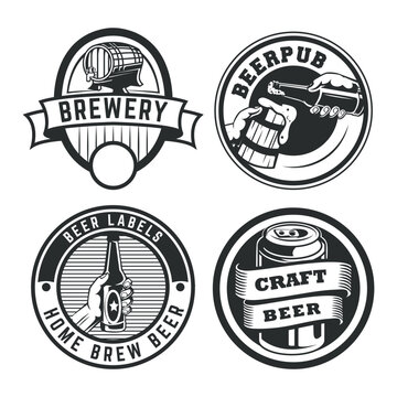 Set of retro beer logo design. Brewing logo design illustration vector.